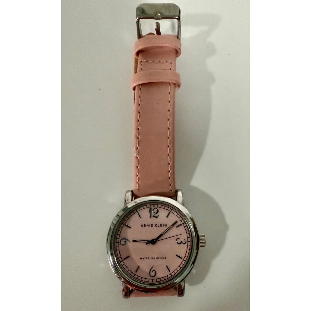 Anne Klein Watch Womens‎ Silver Pink Leather Strap Mother of Pearl Dial